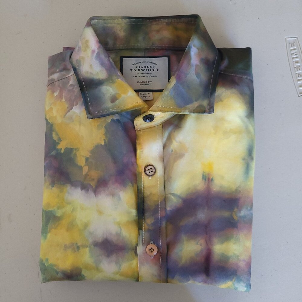 Charles Tyrwhitt Upcycled Men's Tie-Dyed Dress Shirt 100% Cotton Medium
